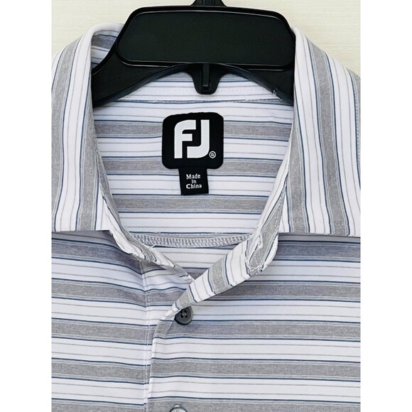 FJ Footjoy Golf Polo Shirt Mens XL 3 Button Gray Striped Logo Short Sleeve - Picture 2 of 7